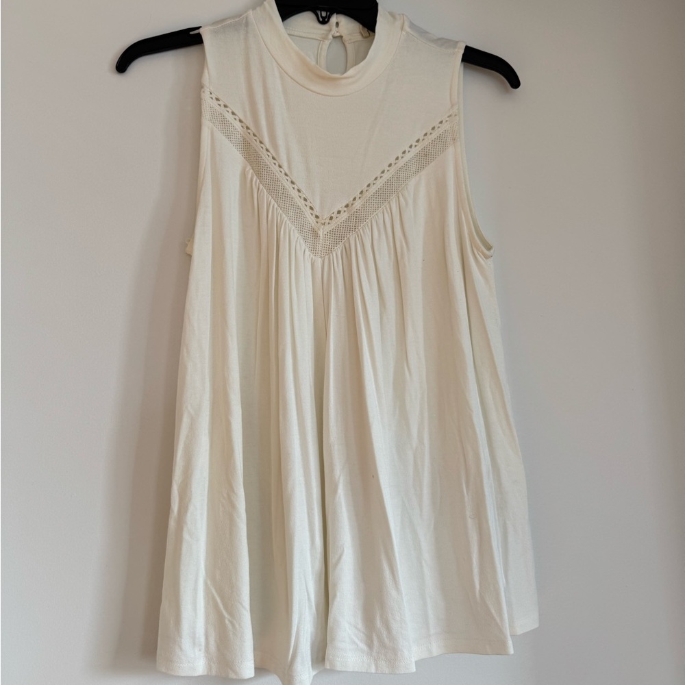 White Tank with Crochet Detailing, Size XS